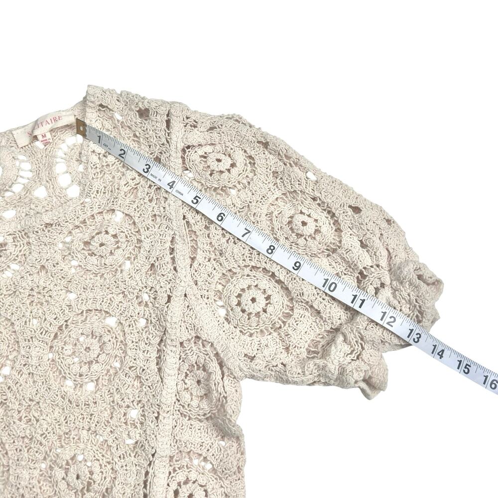 Solitaire | Women | Neutral Beige Crochet Open Knit Boho Scalloped Top | Medium - Picture 5 of 14